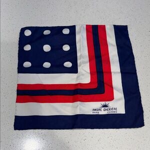 André Ghékïere Paris Cannes Navy, Red & White Silk Scarf